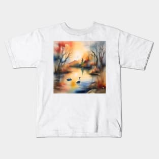 Fall Evening Scene E in Watercolors & Pen Kids T-Shirt